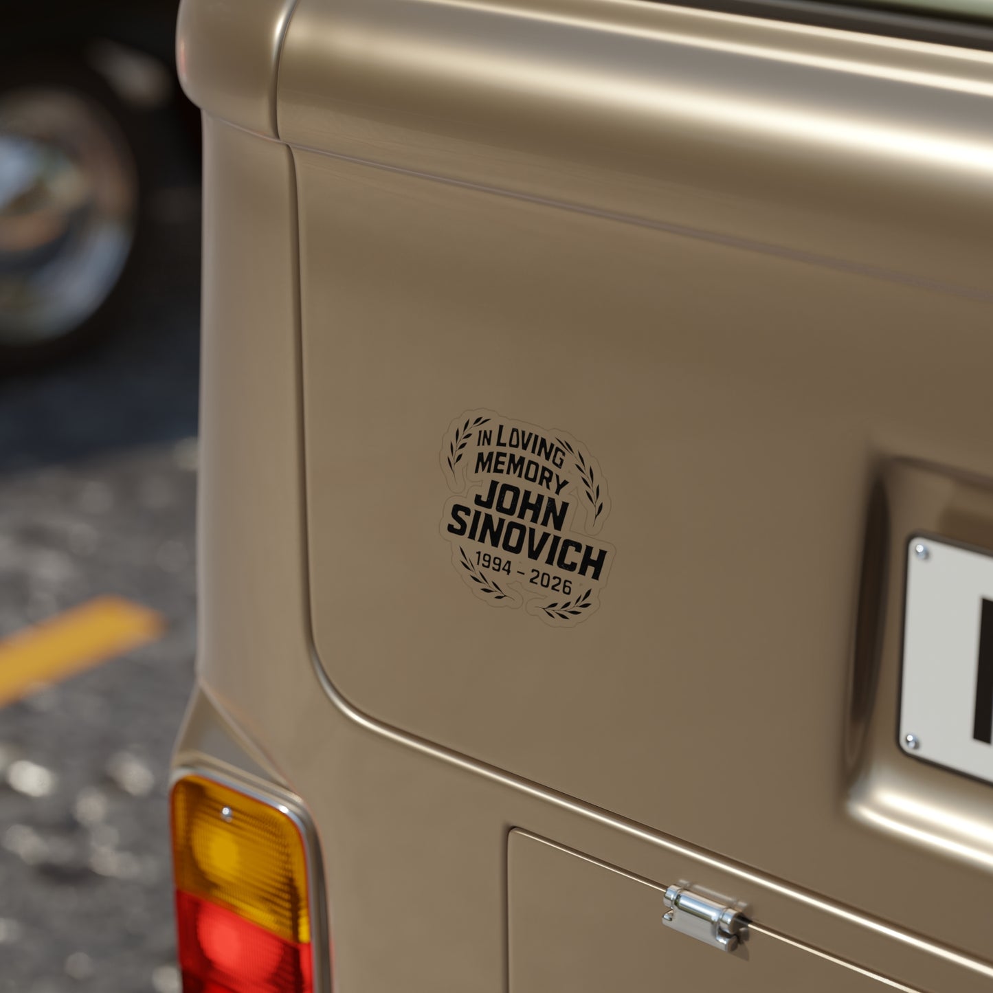 Memorial Die-Cut Sticker — "In Loving Memory John Sinovich 1994–2026"