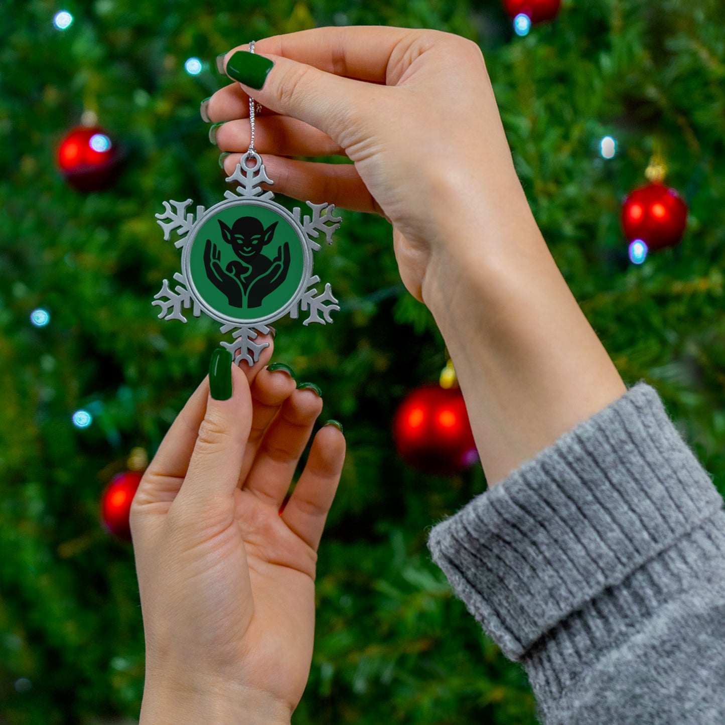 Pewter Snowflake Goblin Army Ornament